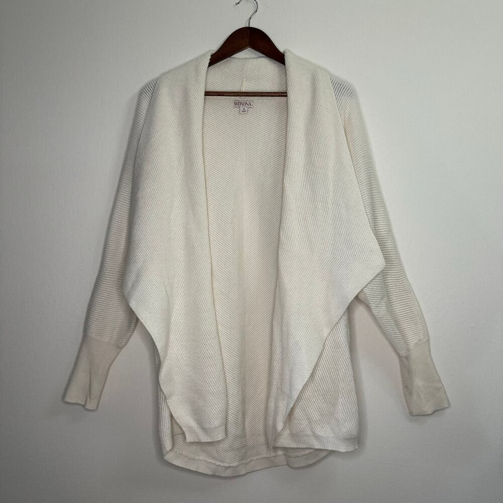MERONA Size Medium Longer White Open Knit Cardigan